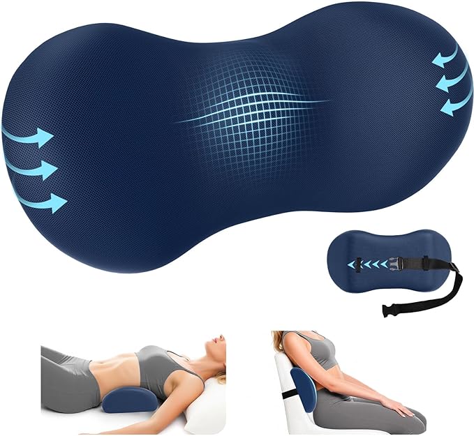 Lumbar Support Pillow for Office Chair - Memory Foam Lumbar Pillow with Detachable Strap & Breathable Cover, Ergonomic Back Support for Office Chair, Car Seat Cushion, Bed Rest (Blue)
