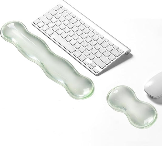 Gel Keyboard Wrist Rest Set, Clear Wrist Rest for Keyboard and Mouse, Ergonomic Keyboard Mouse Wrist Rest for Typing Pain Relief, Suitable for Office, Gaming, Computer, Laptop - Transparent Green