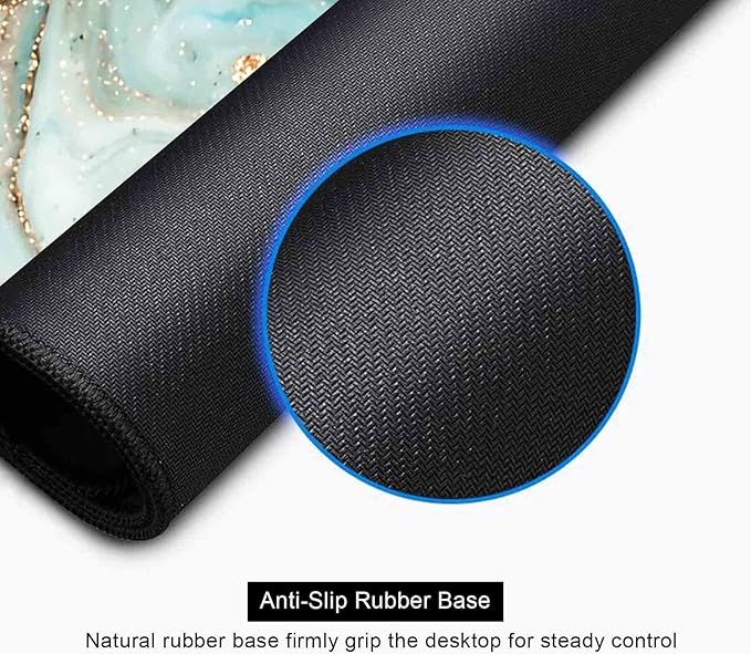 Large Mouse Pad, Extended Gaming Mousepad with Stitched Edges Rubber Base, Modern Teal Keyboard Mouse Mat Desk Pad for Work, Office, Home, 31.5 X 11.8 Inch - Green & Gold Marble Texture Art