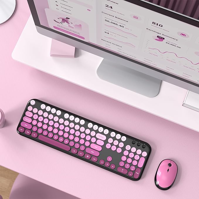 MOFII Wireless Keyboard and Mouse Combo - Blackpink-Gradient Full-Sized Plug and Play Colorful Computer Keyboards - 104 Keys Round Keycap USB 2.4G Cute Keyboard for Windows/Laptop/Mac/Desktop/PC
