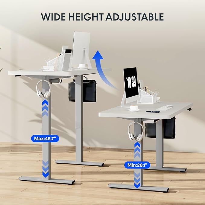 FLEXISPOT EN1 Height Adjustable Standing Desk Frame, Electric Sit Stand Desk Base for Home and Office (Gray Frame Only)