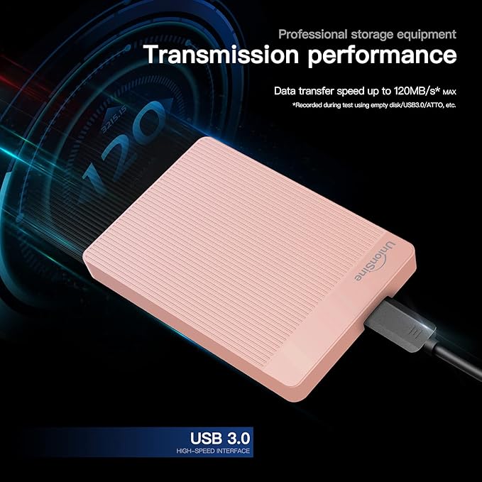 UnionSine 500GB Ultra Slim Portable External Hard Drive HDD-USB 3.0 for PC, Mac, Laptop, PS4, Xbox one, Xbox 360-(Pink)