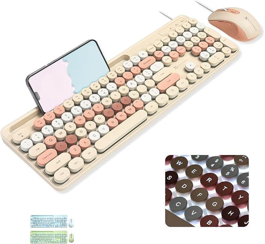 X9 Wireless Keyboard and Mouse Combo with Phone/Tablet Holder - Full-Sized 109 Keys Pastel Keyboard and Adjustable DPI, Backlit Keyboard and Mouse for PC, Windows, MAC, Desktop, Laptop - Brown