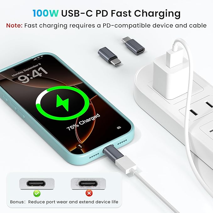 RUXELY USB Type C Extender Adapter 3Pack,PD 100W 40Gbps USBC Male to Female Extension Converter,Thunderbolt 4 3 Extended Connector for iPhone 17e 17Pro Max,Otterbox Case,MacBook Pro,Samsung S26