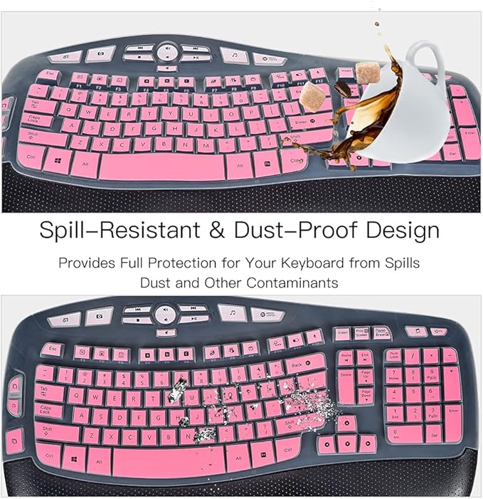 Keyboard Cover for Logitech K350 MK570 MK550 Keyboard Cover Skin for Logitech K350 MK550 MK570 Wireless Wave Keyboard Skin Protector Accessories, Ombre Pink