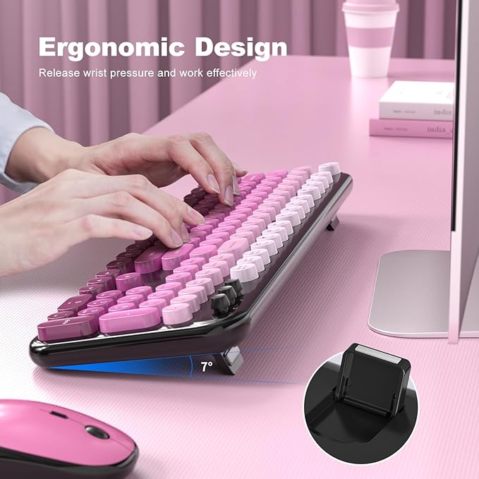 MOFII Wireless Keyboard and Mouse Combo - Blackpink-Gradient Full-Sized Plug and Play Colorful Computer Keyboards - 104 Keys Round Keycap USB 2.4G Cute Keyboard for Windows/Laptop/Mac/Desktop/PC