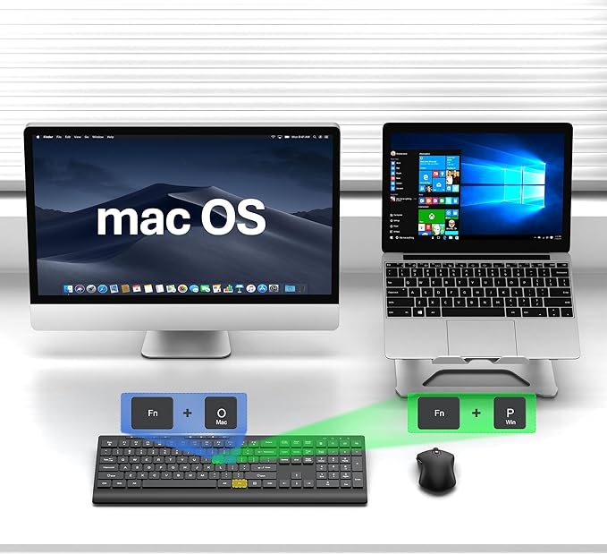 Wireless Keyboard and Mouse Combo, Full Size Quiet Key Computer Keyboard and Cordless Mice with 3 DPI Adjustable, 2.4G Lag-Free, Long Battery Life, Compatible with Windows and Mac Systems