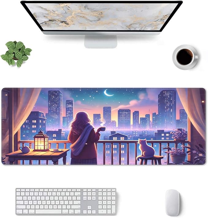 Cute Kawaii Cat Desk Mat Large Gaming Mouse Pad Cute Kawaii Cat Extended Mousepad Big in Laptop Computer Mouse Keyboard Mat for Office Desk Decor 31.5x12 in