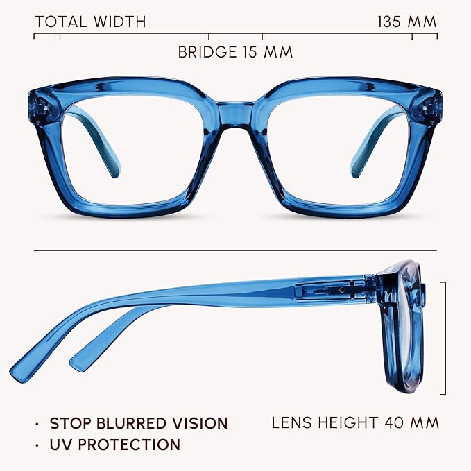 IBOANN Oversized Blue Light Glasses for Woman, Funky Fashion Glasses With Preppy Look, Reduce Screen Fatigue Computer Glasses