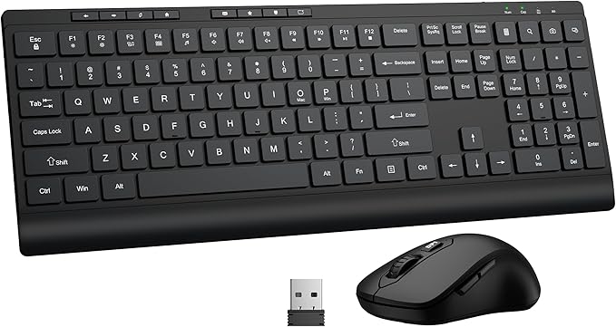 Wireless Keyboard and Mouse Combo, Full Size Quiet Key Computer Keyboard and Cordless Mice with 3 DPI Adjustable, 2.4G Lag-Free, Long Battery Life, Compatible with Windows and Mac Systems