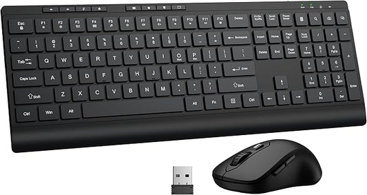 Wireless Keyboard and Mouse Combo, Full Size Quiet Key Computer Keyboard and Cordless Mice with 3 DPI Adjustable, 2.4G Lag-Free, Long Battery Life, Compatible with Windows and Mac Systems