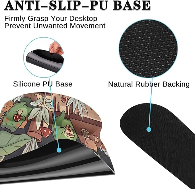 Arttown Cute Frog Desk Mat Plant Cartoon Mouse Pad Set 4 in 1 Ergonomic Design Large Mouse Pad + Keyboard Wrist Rest + Mouse Wrist Rest + Coaster Suitable for Home Office Study Game