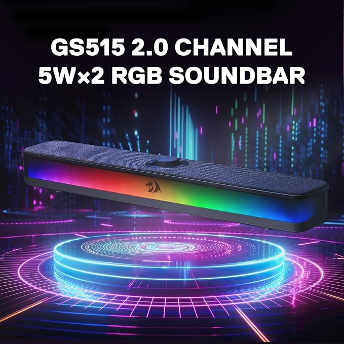 Redragon GS515 RGB Desktop Soundbar, 2.0 Channel Stereo Computer Speakers for Desktop with BT 5.3, USB-C/USB Powered, Black