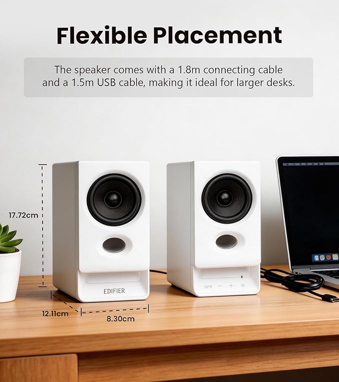 Edifier R20BT Computer Speakers, 2.75" Full-Range Drivers, Bluetooth 6.0,Touch Controls, AUX & USB-C Inputs, Headphone Jack, Custom Ambient Light & Sound Profiles via APP- White