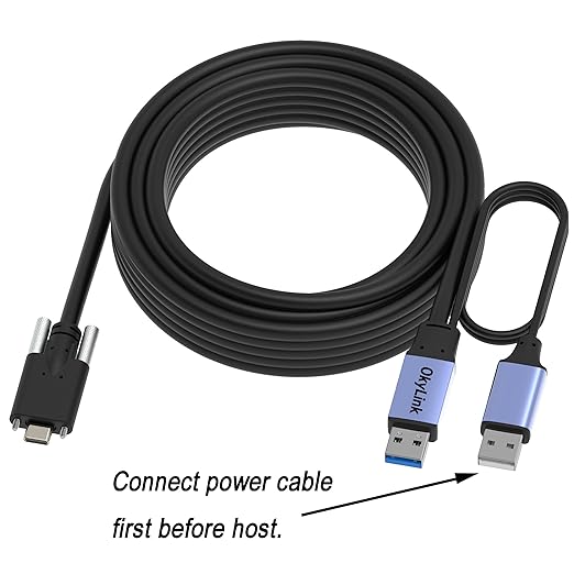 OkyLink 32ft (10M) USB 3.0/3.2 Gen 1 to Type-C Cable with Screw Lock - 5Gbps A Male to C Male Active Extension, Industrial Long Distance Data Transfer Cable