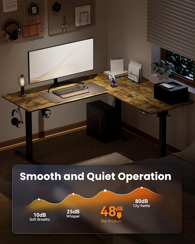 75X61 Inches Reversible L Shaped Standing Desk Height Adjustable, Electric Corner Computer Desk with Cup Holder, Sit Stand up Home Office Desk, Ergonomic Gaming Desk, Rustic Brown