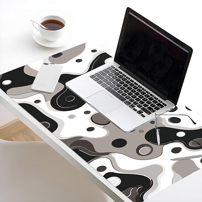 LB Black and White Gaming Mouse Pad Modern Geometric Brown Abstract Large Mouse Pad for Desk Minimalist Extended Desk Pad Non-Slip Rubber Base Computer Mouse Mat for Home Office 15.7L X 31.5W Inch