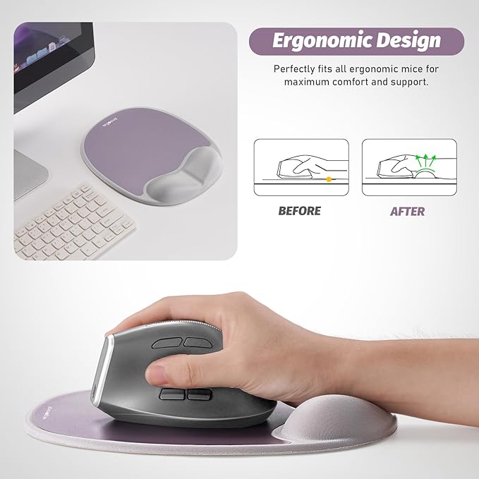 Ergonomic Mouse Pad with Skin-Friendly Lycra Memory Foam Wrist Rest, Easy-to-Clean Smooth PP Surface, and Non-Slip PU Base – Ideal for Vertical, Ergonomic, and Office Mice(Silver Gray)