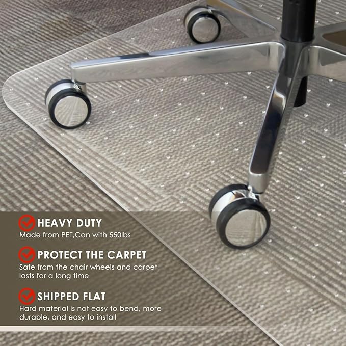 Azadx Heavy Duty Office Chair Mat for Carpet 36" x 48" Hard Material Chair Mat for Carpeted Floor Slip Resistant Carpet Protector for Home Office Easy Glide Desk Floor Mat for Office Chair on Carpets