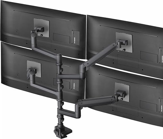 VIVO Pneumatic Arm Quad Ultrawide Monitor Extra Tall Desk Mount for Up to 49 inch Screens Individual Arm Capacity, Max 38 inch Screens for 4 Ultra Wides Up to 44 lbs, Black, STAND-V400D