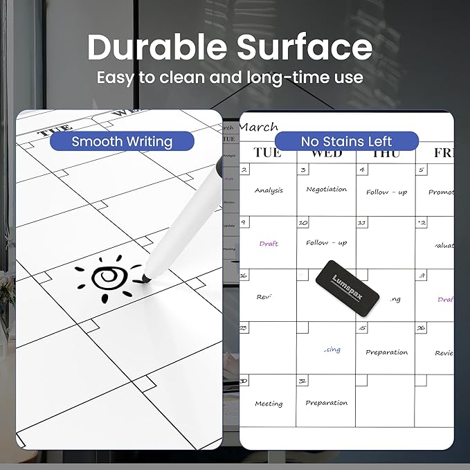 Monthly Whiteboard Calendar for Wall, 24" x 18" Dry Erase Board with Plastic Frame, Hanging Dry Erase Calendar with 3 Mini Sticky Notes for Kitchen Planner, Memo, Home and Office, Black