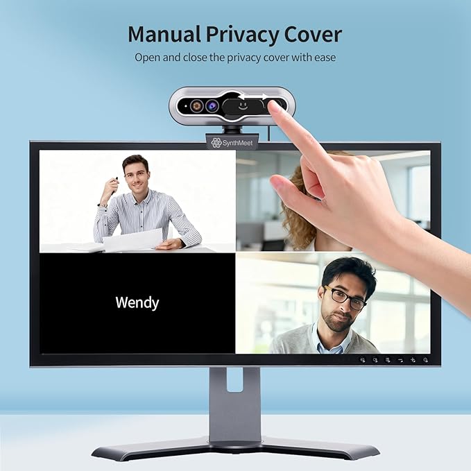 Windows Hello Webcam, 2K 30FPS, 5MP 84°FOV USB Webcam with Noise-reducing Mic, Facial Unlocked, Built-in Privacy Cover, Plug and Play, Wide Compatibility for Personal Meetings, Video Calls