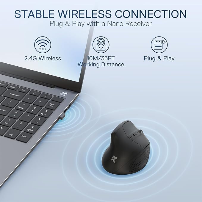 Redragon BM-4033 Wireless Vertical Ergonomic Mouse, 2.4GHz Connection, 5 Levels Up to 4000 DPI, Auto Power Saving Mice for Laptop, Desktop, PC, Black