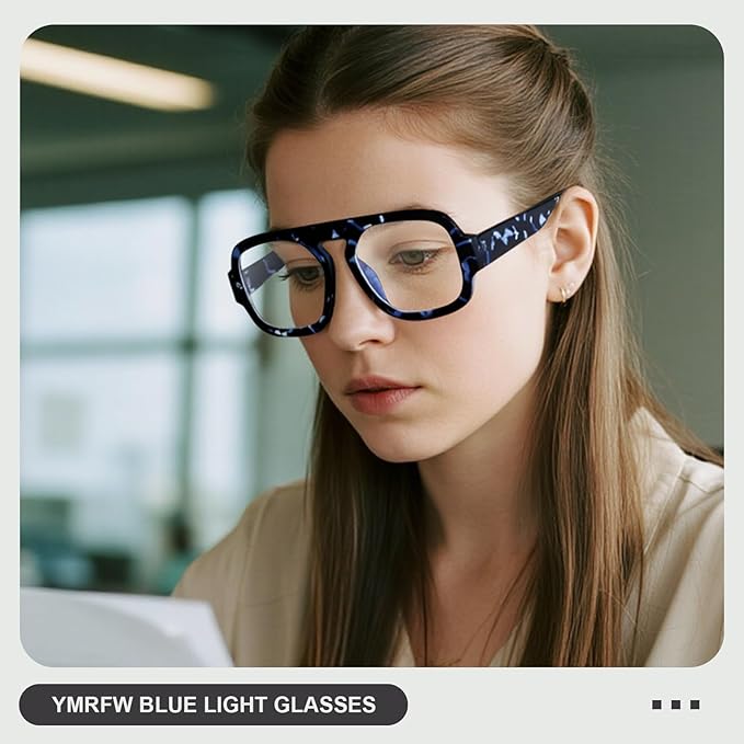 Aviator Blue Light Blocking Glasses for Women Men Square Flat Top Computer TV Eyeglasses Anti Eyestrain