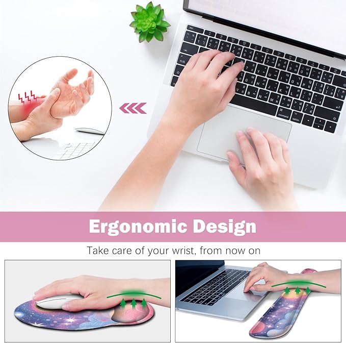 ARTSO Desk Mat Combo, Large Mouse Pad with Wrist Rest, Keyboard Wrist Support Desk Pad, Ergonomic Mousepad with Non-Slip Base for Home Office Game, Colorful Clouds