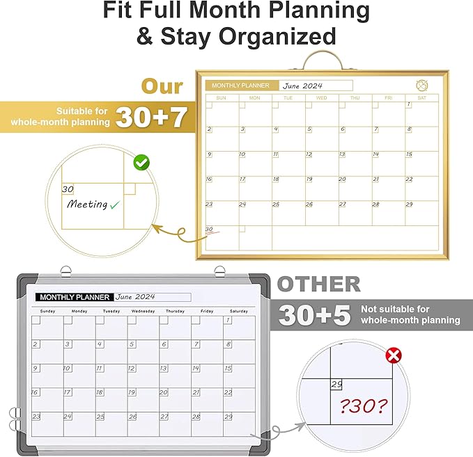 ARCOBIS Monthly Calendar Whiteboard - 12" x 16" Double-Sided Magnetic Dry Erase Board with Gold Frame - Portable Wall Hanging Planner for Home, Office, School