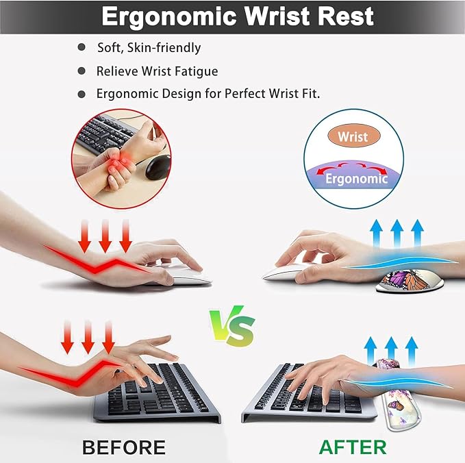 Large Mouse pad and Keyboard Support Set, Ergonomic Memory Foam Keyboard Wrist Rest, Extended Gaming Mouse Pad with Stitched Edges, Flowers in Vase XXL Desk Mat (31.5 X 11.8 in)