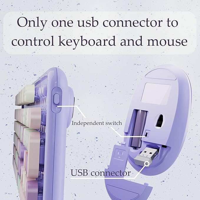 x UBOTIE Colorful Wireless Keyboard and Mouse Combo, Full-Sized Office Keyboard with Typewriter Flexible Keys, 2.4GHz Dropout-Free Connection, Optical Mouse for PC Laptop(Purple Colorful)