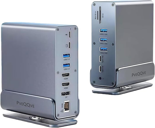 【15-in-1 USB C Hub & Vertical Docking Station 3 Monitors】 Dual Monitor 2 HDMI and Triple Monitor Includes DP,10Gbps USB 3.2, SD/TF, Gigabit Ethernet -for Dell/HP/Lenovo, MacBook/Surface,Phone ect.