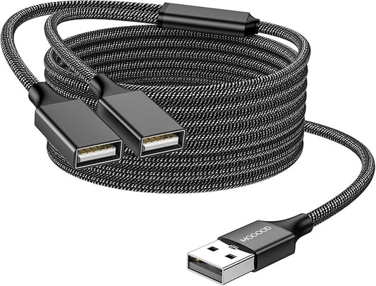 MOGOOD Dual USB 2.0 Power Cord Extension - USB A Splitter for Laptop/Mac/Car