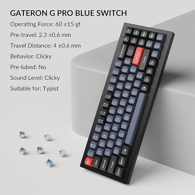 Keychron Q7 Wired Custom Mechanical Keyboard, 70% Layout QMK/VIA Programmable Macro with Hot-swappable Gateron G Pro Blue Switch Double Gasket Compatible with Mac Windows Linux (Black - New)