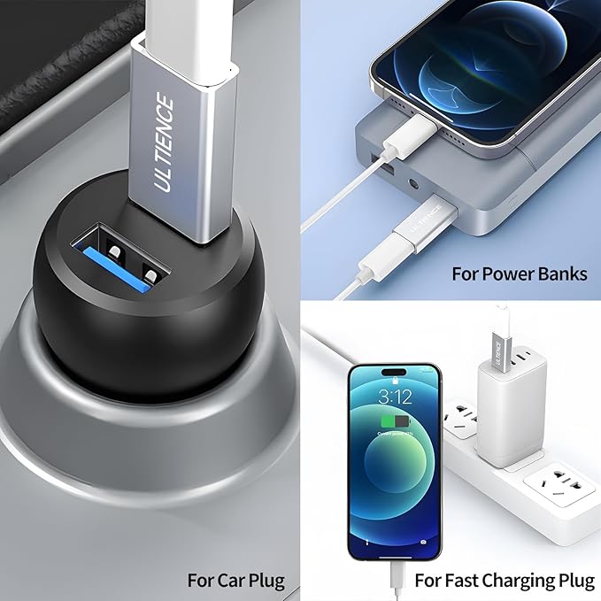 USB A to USB C Adapter [Upgraded Double-Sided 10Gbps], USB 3.2 Gen 2 Type C Female to USB Male Adapter, 60W Fast Charging for iPhone 17 Pro Max, CarPlay, iPad, S25, Laptop, Charger (2 Pack)