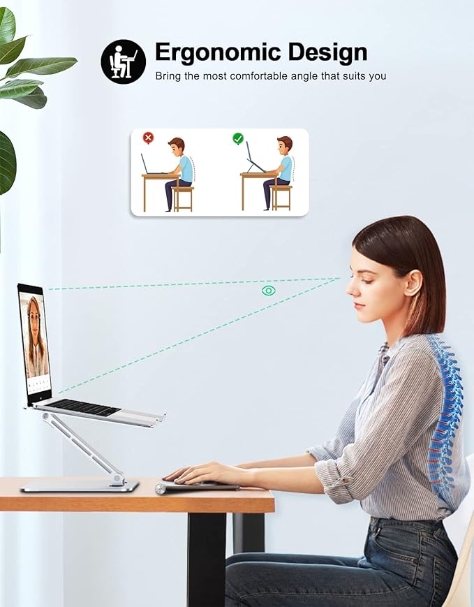 Foldable Laptop Stand, Height Adjustable Ergonomic Computer Stand for Desk, Aluminum Portable Laptop Riser Holder Notebook Mount Compatible with MacBook Pro Air, HP, Dell 10-16"