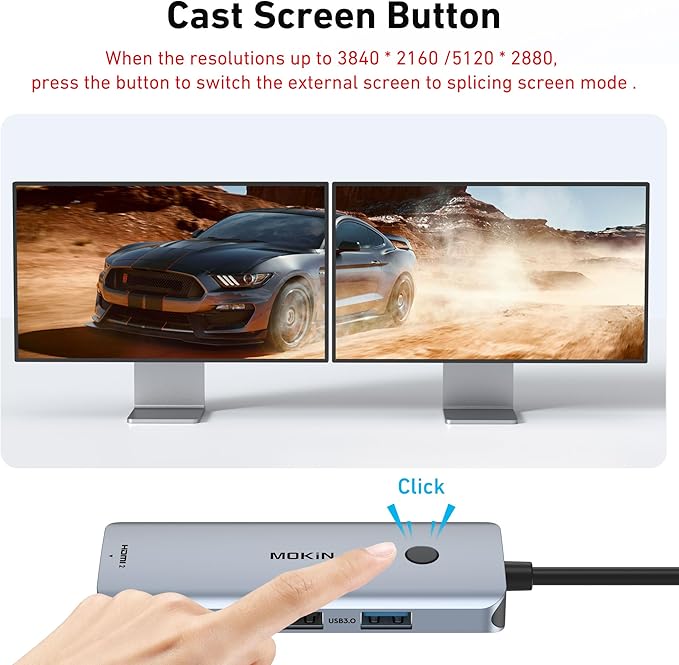 Docking Station USB C to Dual HDMI Adapter, MOKiN USB C Hub Dual HDMI Monitors for Windows, USBC Adapter with 2 HDMI, 3 USB Ports, PD Compatible with Dell XPS 13/15, Lenovo Yoga,etc