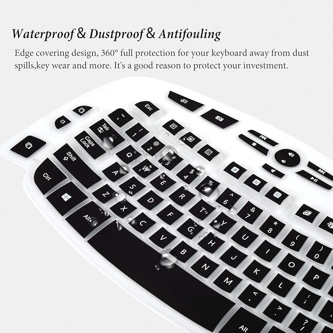 Keyboard Cover Skin for Logitech MK570 K350 MK550 Wireless Wave Keyboard, Ultra Thin Silicone Logitech MK570 Keyboard Protector-Black