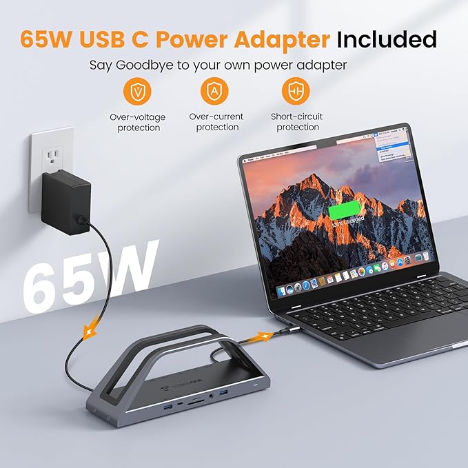 TobenONE 14-in-1 MacBook Pro/Air Docking Station Dual 4K Monitor, Laptop Docking Station Stand for MacBook M1/M2/M3/M4/M5, Driver-Based, USB C Dock with 65W Power Adapter, 2 HDMI,VGA, 5Gbps USB, RJ45