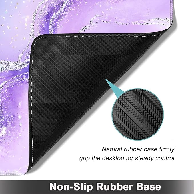 Large Mouse pad and Keyboard Support Set, Ergonomic Memory Foam Keyboard Wrist Rest, Extended Gaming Mouse Pad with Stitched Edges, Purple Glitter Agate XXL Desk Mat (31.5 X 11.8 in)