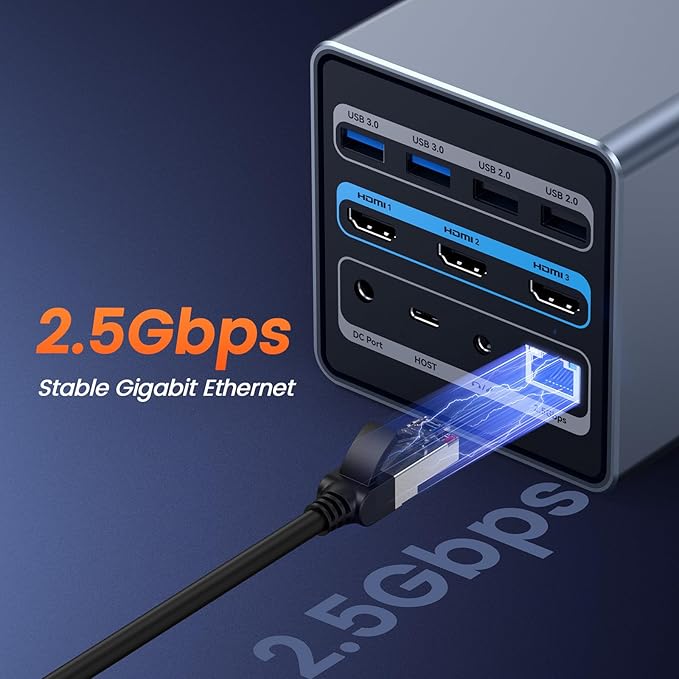 TobenONE 16-in-1 Laptop Docking Station Triple 4K Monitor with 150W Power Supply, 3 HDMI, 2.5Gbps Ethernet, 7 USB, USB-C Docking Station for Thunderbolt 5/4/3 Windows/Dell/Lenovo/HP/Asus