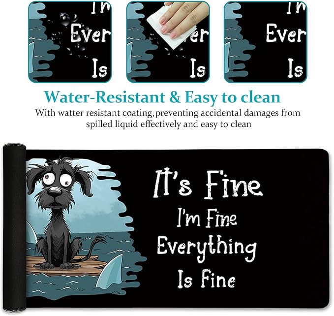 Funny Dog Mouse Pad Large Desk Mat, Extra Large Gaming Computer Mousepad with Stitched Edges Non-Slip, It's Fine Keyboard Mouse Pad for Desktop Cute Home Office Desk Accessories 31.5in