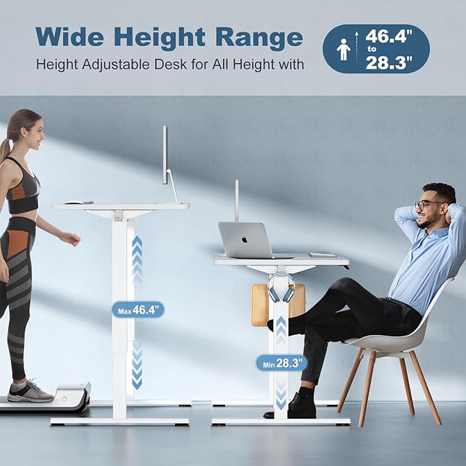 DUMOS 48 Inch Electric Standing Desk Height Adjustable, Sit to Stand Up Computer Workstations Work PC Table Home Office Study Writing Gaming Desks with Memory Presets for Walking Pad, Bedroom, White