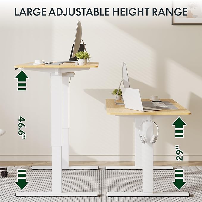 FLEXISPOT Standing Desk, 40" x 24" One-Piece Desktop, Height Adjustable Computer Desk for Home Office, White Frame & Maple Top (One Package)