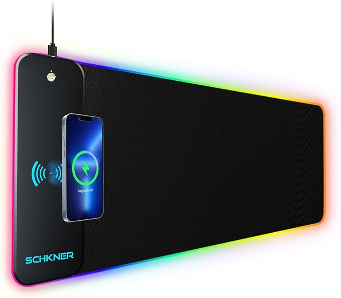 RGB Gaming Mouse Pad with Wireless Charging 15W, Large Desk Mat 800x300x4mm, 10 Light Modes Keyboard Pad with Non-Slip Rubber Base, Waterproof Mousepad for Gaming PC MacBook Laptop