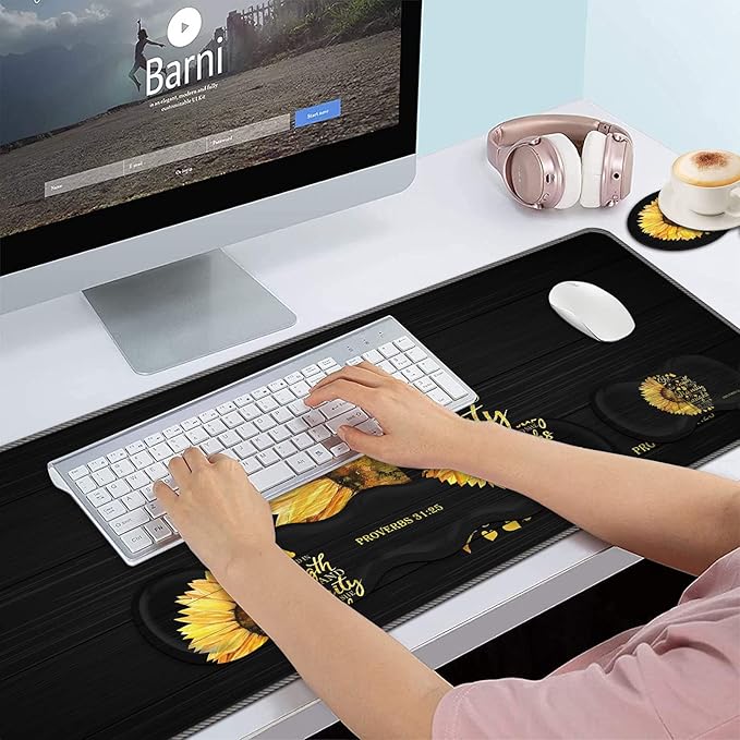 Keyboard Wrist Rest and Mouse Pad Wrist Support Set,Ergonomic Memory Foam Wrist Pad & Non Slip Base for Home Office Working Studying Easy Typing,Quote Bible Verse Proverbs 31:25