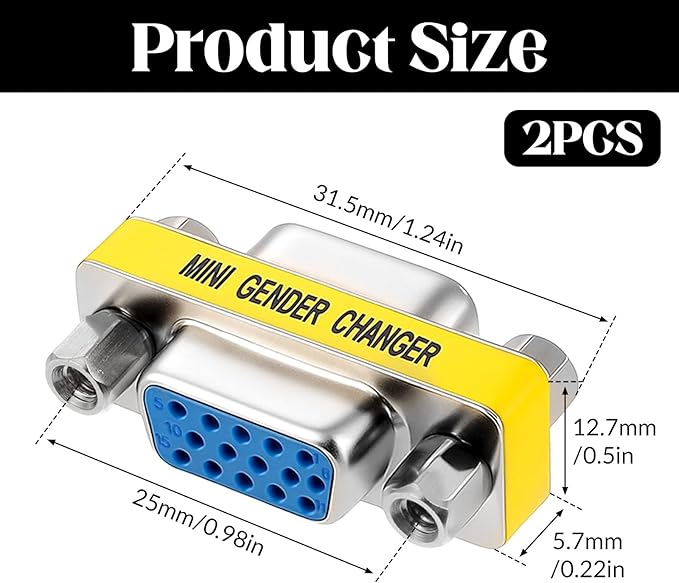 VGA Female to Female Adapter, VGA Coupler HD15 Mini Gender Changer VGA Cable Extender Connector for Monitors Projectors Equipment Cable
