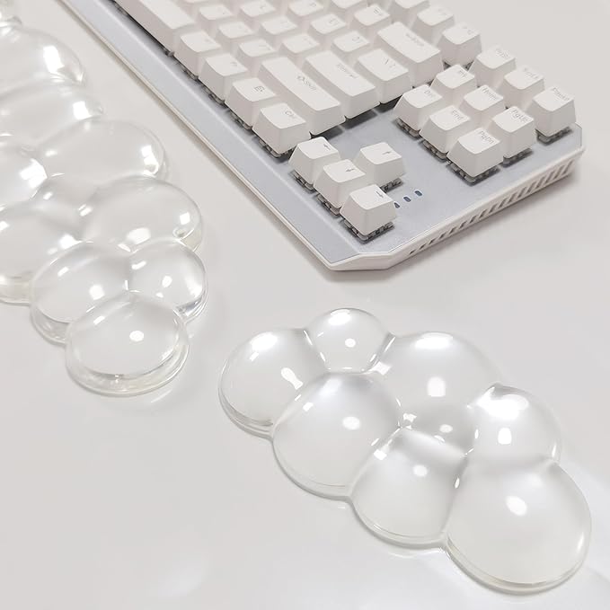 Cloud White Clear Ergonomic Gel Wrist Rest for Keyboard and Mouse Set - Non-Slip, Washable Silicone Wrist Pad (16.8"x4.1" Keyboard + 5.9"x3.5" Mouse) for Gaming, Office, Design