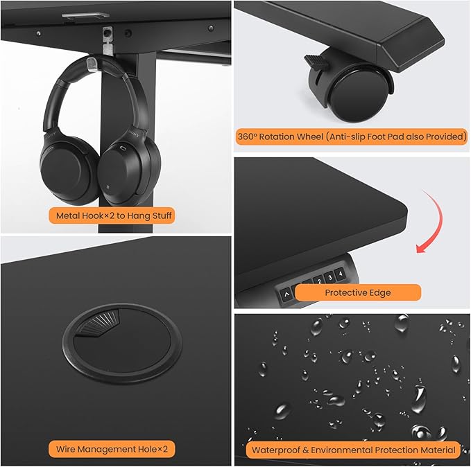 Electric Adjustable Standing Desk, 70'' x 27''Sit Stand Desk with Dual Crossbeam Structure and Oversized Mouse Pad, 27''-45'' Lifting Range Stand up Desk(Black)